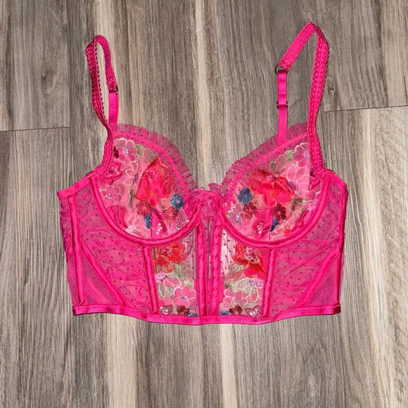 For Love And Lemons Pink Floral Embroidered Bra - Picture 2 of 4
